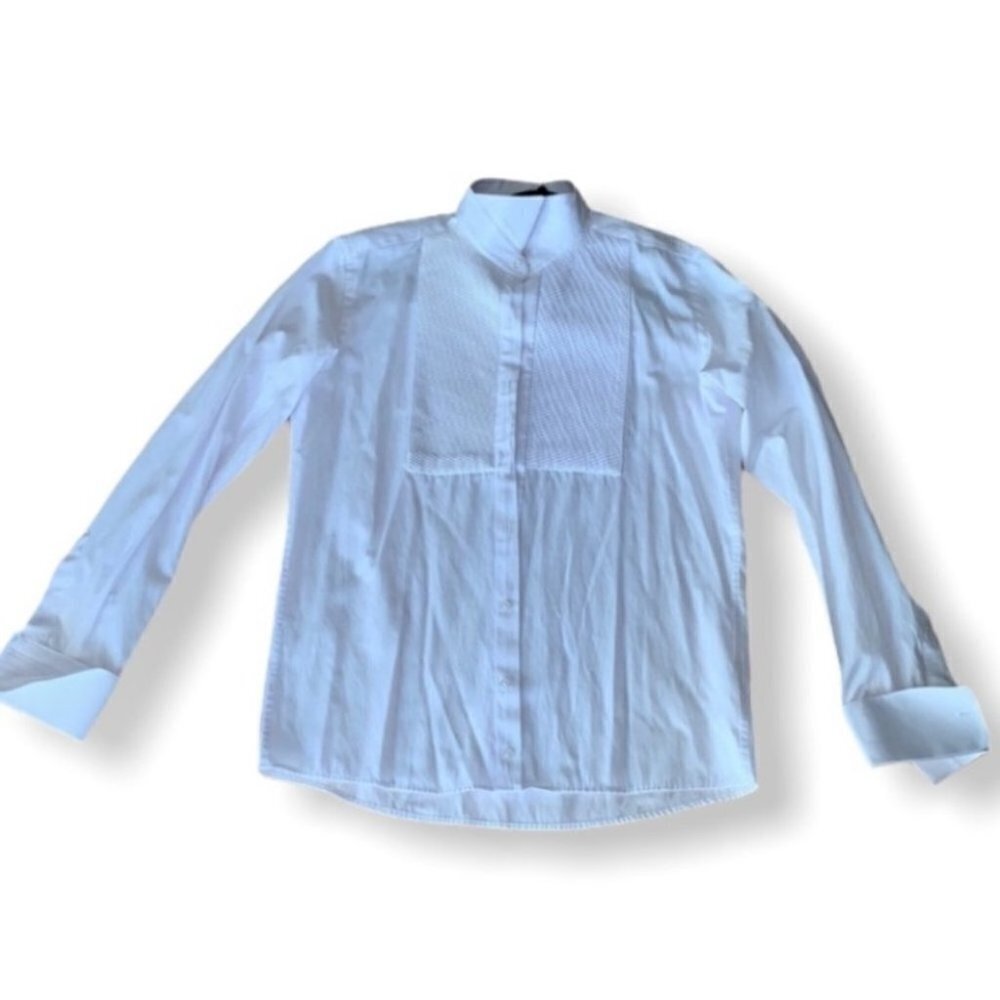 𝅺frank Siverro white slim fit button down dress shirt size Large